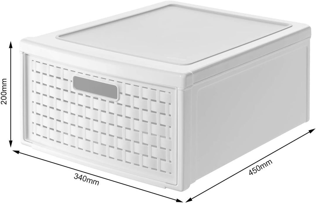 Rotho Country Schubladenbox 19.2l mit 1 Schub in Rattan-Optik, Kunststoff (PP) BPA-frei, weiss, gros