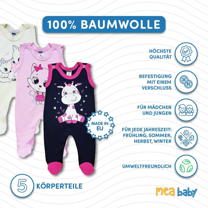 Unisex Baby Strampler mit Aufdruck aus 100% Baumwolle im 5er Pack. Baby Strampler für Mädchen Baby S