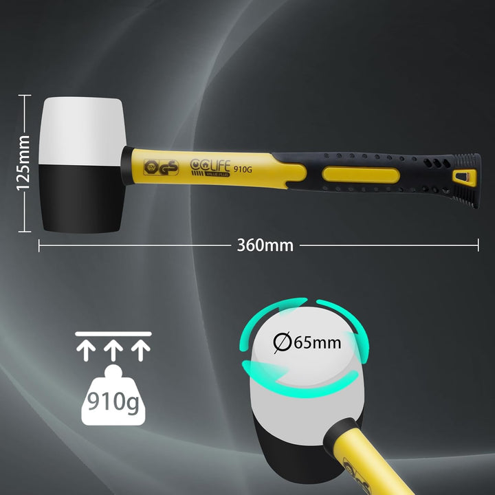 CCLIFE Gummihammer Schwarz/Weiss 910g Zertifiziert durch TÜV und GS Gummi hammer mit zwei Seiten, D=