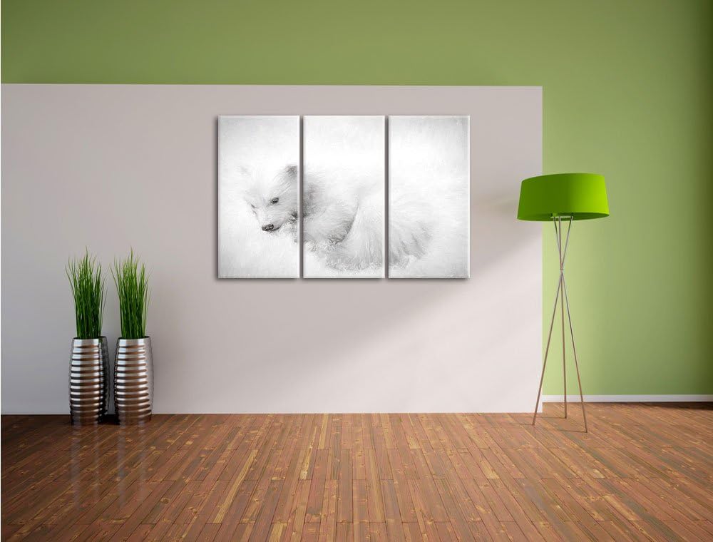 Pixxprint Eisbär im Schnee / 3-Teilig/Gesamtmass 120cm Leinwandbild bespannt auf Holzrahmen/Wandbild