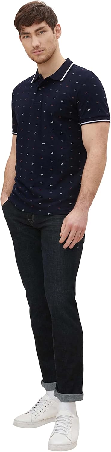 TOM TAILOR Herren Piqué Poloshirt M 29029 - Navy Scattered Waves Design, M 29029 - Navy Scattered Wa