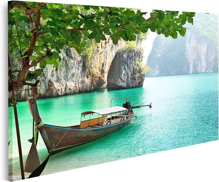 islandburner Bild auf Leinwand Langes Boot Auf Einer Insel In Thailand Bilder Wandbilder Poster, 80L