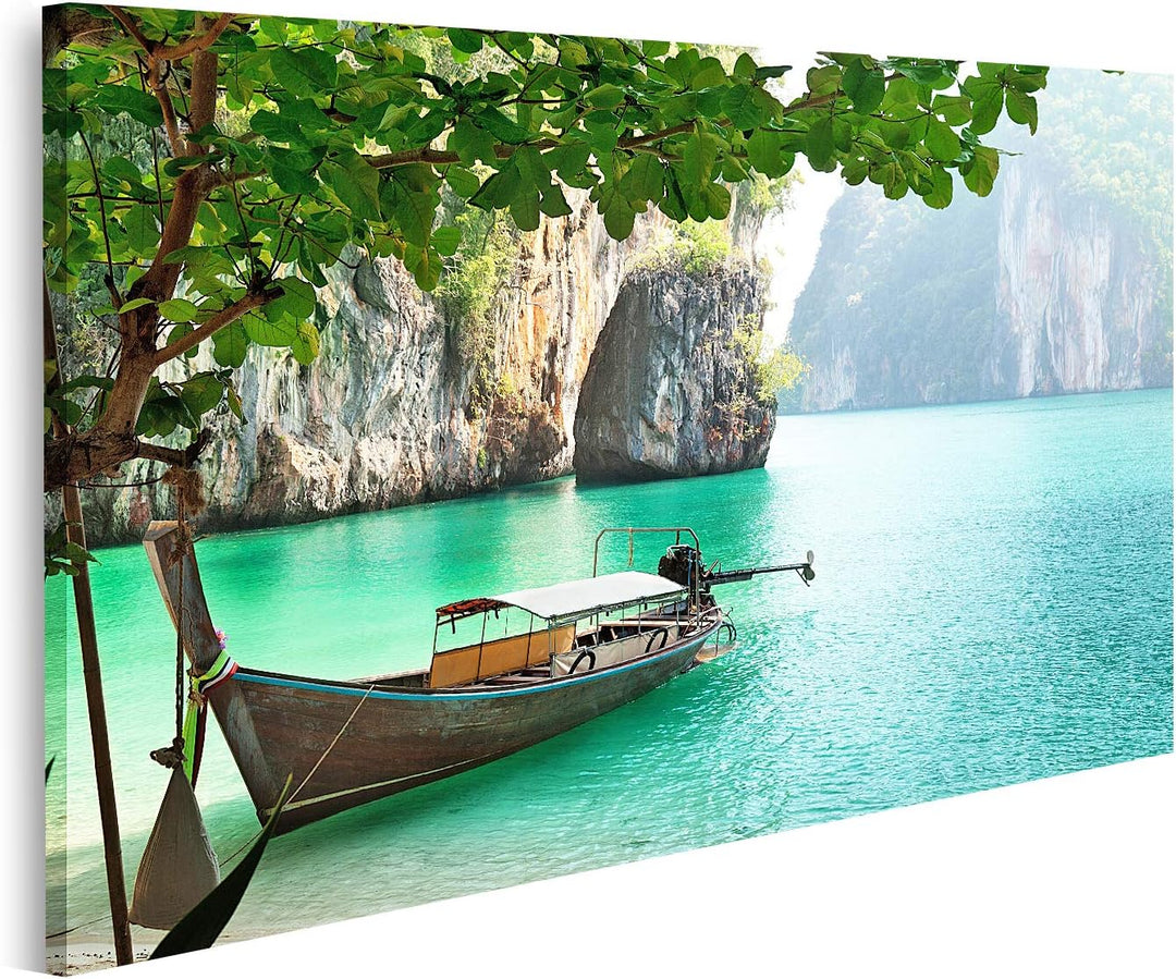 islandburner Bild auf Leinwand Langes Boot Auf Einer Insel In Thailand Bilder Wandbilder Poster, 80L