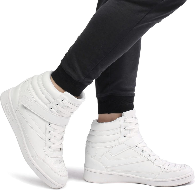 wealsex Damen Sneaker Keilabsatz Schuhe High Top Hidden Wedges Freizeitschuhe Klettverschluss Sports