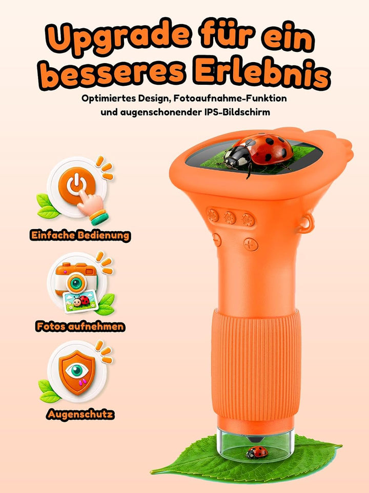 Mikroskop für Kinder, Digitales Mikroskop mit 2,0" IPS-Bildschirm Lupe 200x Vergrösserung, 8 LED Lig
