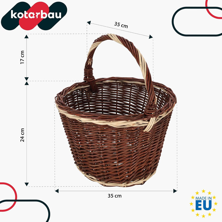KOTARBAU® Einkaufskorb - Aufbewahrungskorb - Korb Geflochten - ⌀ 35 cm - Pilzkorb – Korb für Obst –