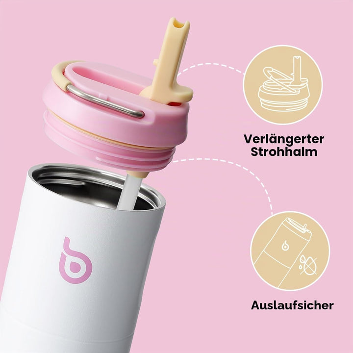 BOTTLE BOTTLE Isolierte Edelstahl Trinkflasche 750 ml mit Strohhalm, Deckel & Griff – Auslaufsicher,