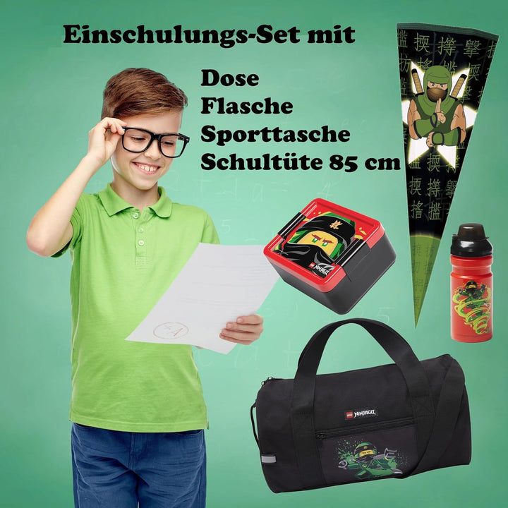 Familando - Schulranzen Set 10-teilig mit Schultüte - Ninjago Grün - Ergonomisch, stabil & mit gepol