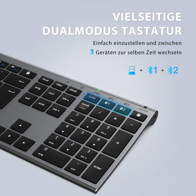 iClever Bluetooth Tastatur und Maus, Wiederaufladbare Dualmodus (Bluetooth 4.2+2.4G) Kabellose Tasta