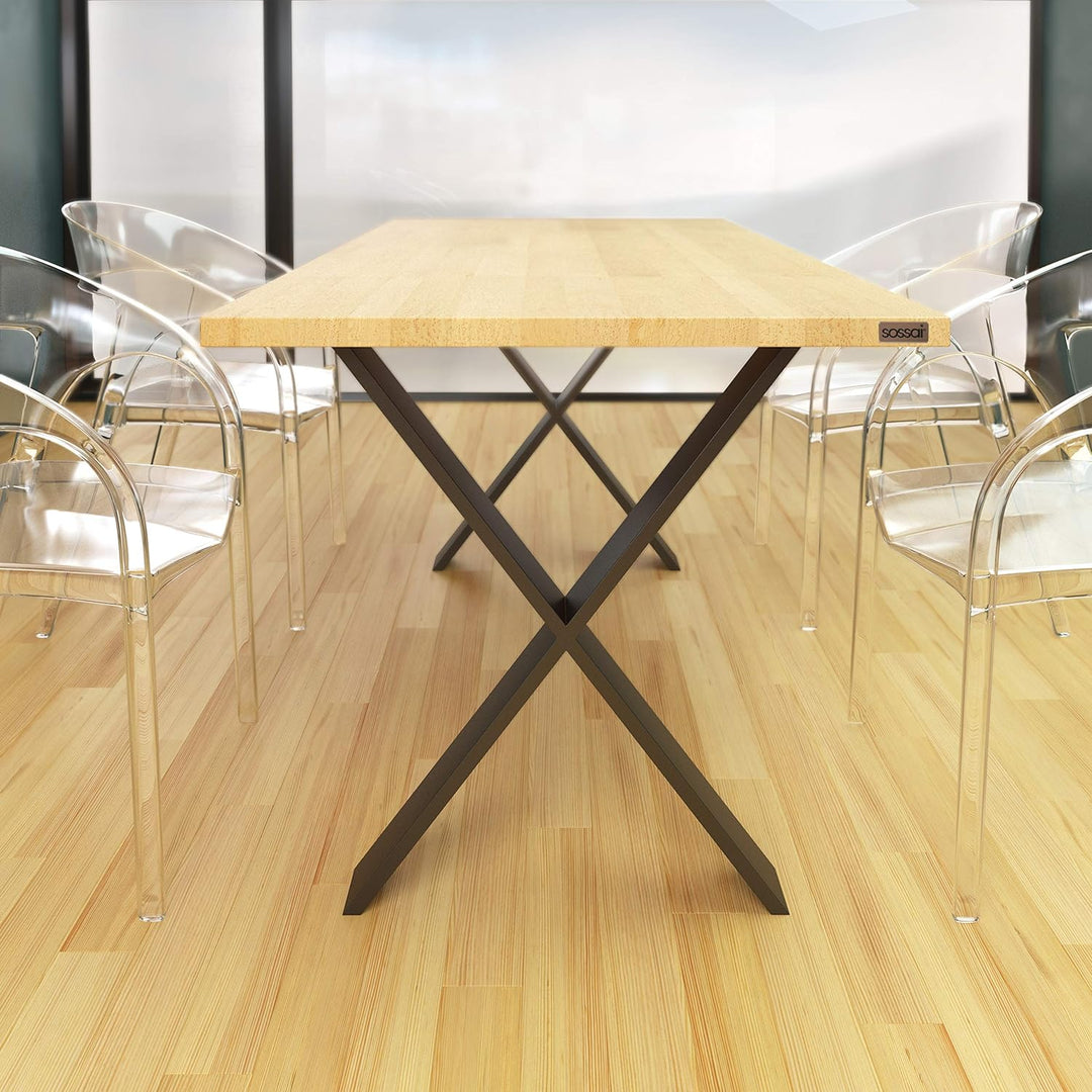sossai® Stahl Tischgestell Tischkufen Tischbeine X-Form | TKX3 | Farbe: Schwarz | 2 Stück | Breite 6