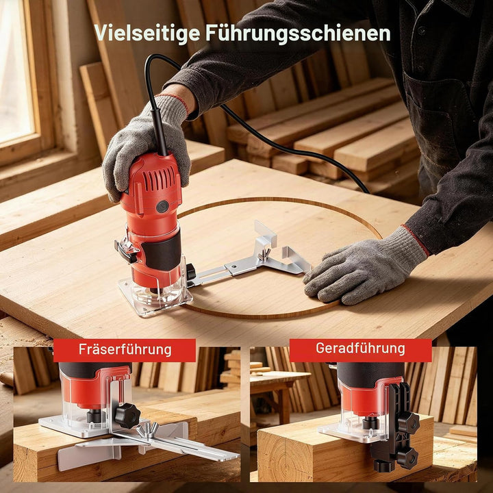 Oberfräse Trimmer 800W, 30000 U/min Einhandfräse Kantenfräse Holz Multifunktionsfräse, Handfräsmasch