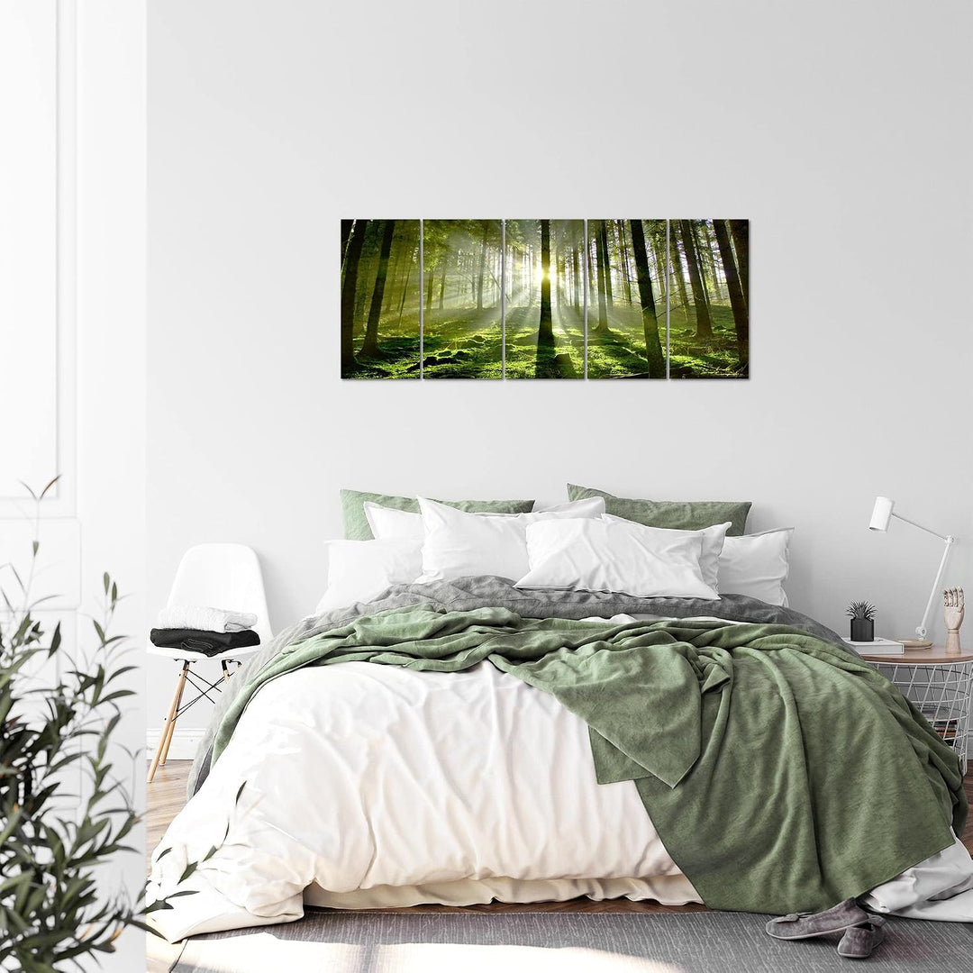Runa Art Bild Wald Landschaft Wandbilder auf Vlies Leinwand 5 Teilig Wanddekoration Schlafzimmer Woh