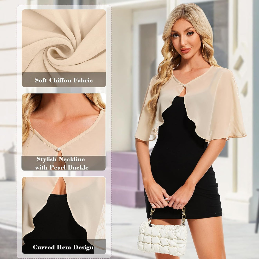Damen Spitzen Schal Stola Chiffon Umhang Cape Capelets für Hochzeit Abendkleid Braut Party Elegant S