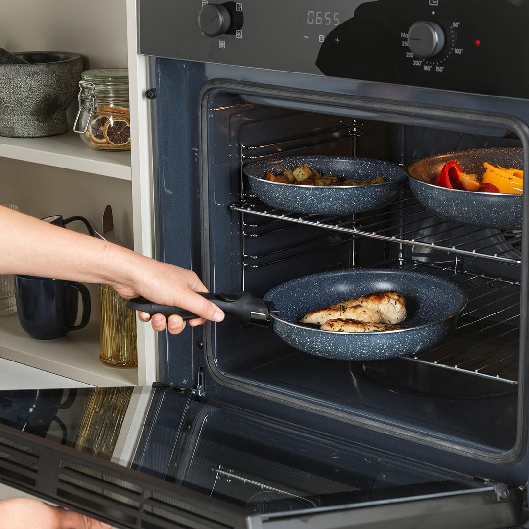 Russell Hobbs Nightfall Stone Pfannenset – Smart Clip Antihaftpfannen, 20, 24 & 28 cm, mit abnehmbar