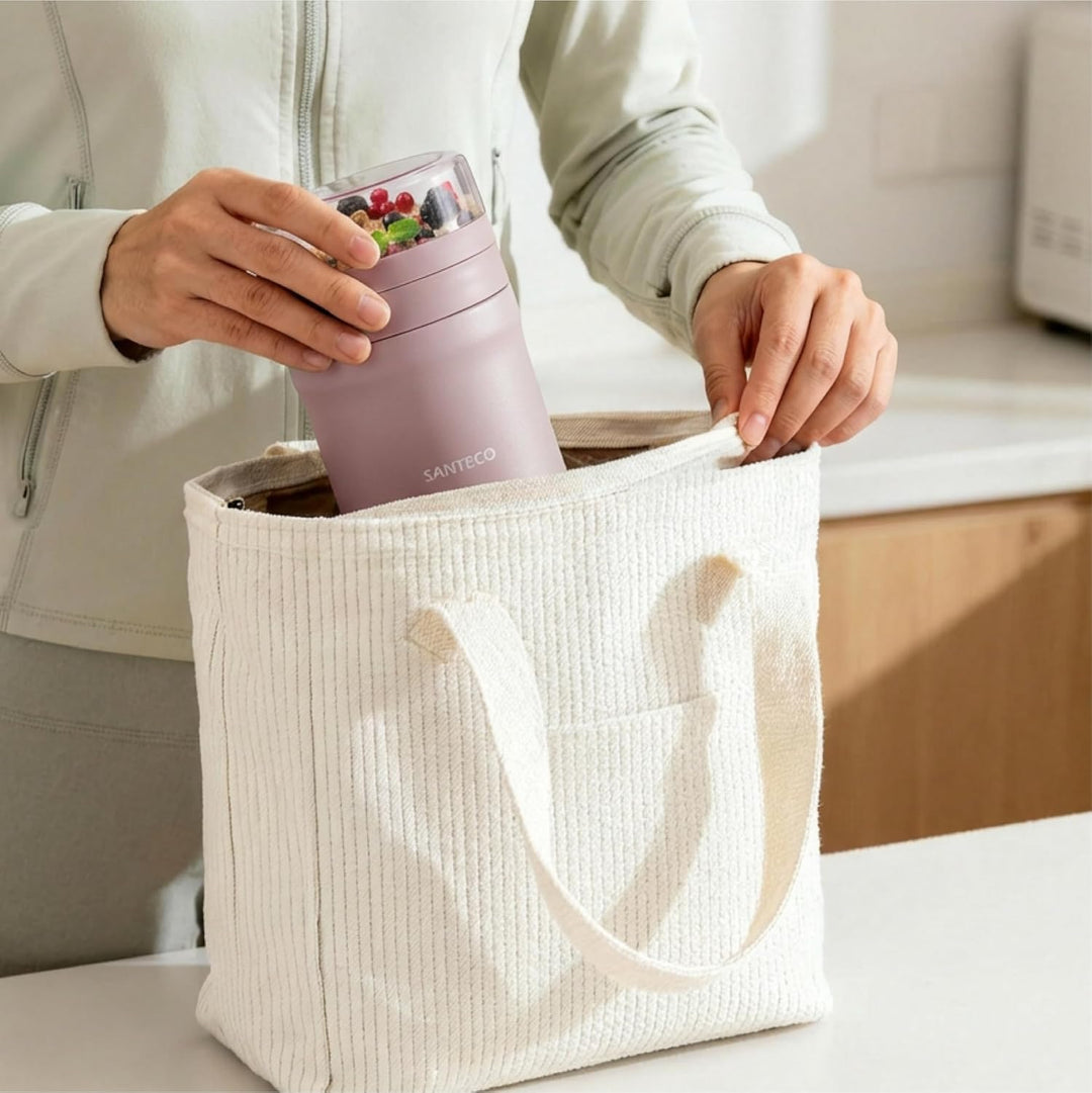 SANTECO Müslibecher to go 500ml+220ml Thermobehälter für Essen mit Löffel Hält 12 Stunden Warm, Spül