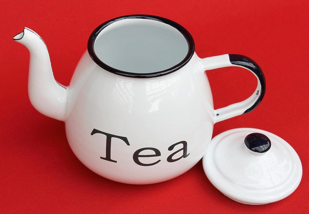 DanDiBo Teekanne Tee Emaille Retro Vintage 582AB TEA Weiss 0,75 L emailliert 14 cm Wasserkanne Kanne