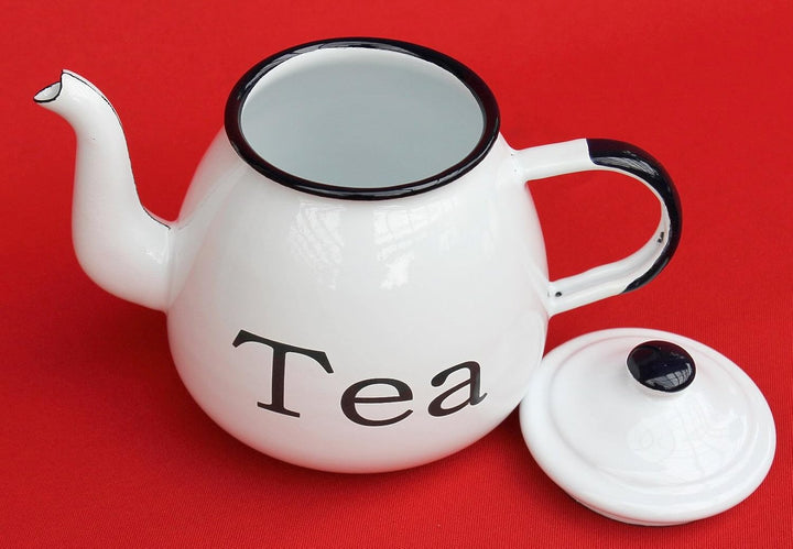 DanDiBo Teekanne Tee Emaille Retro Vintage 582AB TEA Weiss 0,75 L emailliert 14 cm Wasserkanne Kanne
