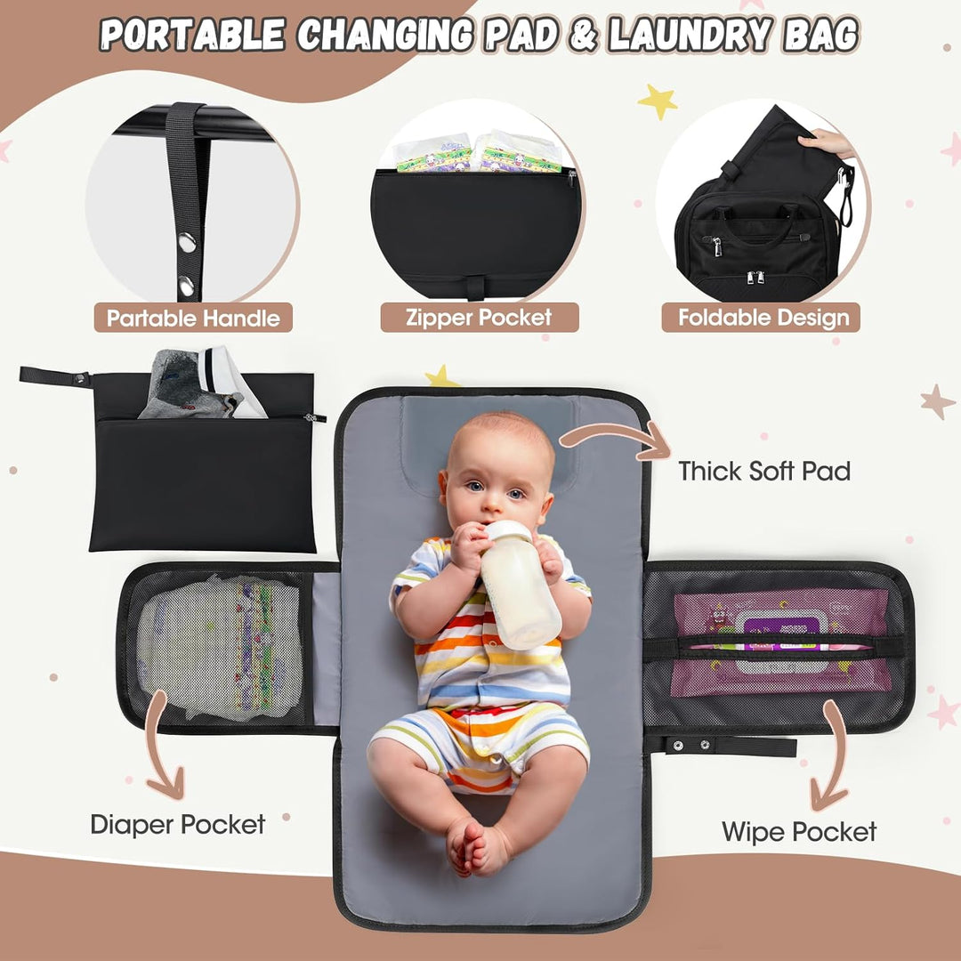 RAINSMORE Wickelrucksack Baby Wickeltasche Rucksack mit Wickelunterlage Unterwegs Gross Diaper Bag M