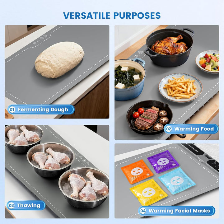 Heizkissen für Speisenwärmermatte, 10s schnelles Aufheizen, 7-Stunden-Timer, Elektrisches Silikon-Wä