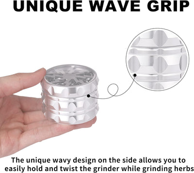 TIRIRS 6,3 cm 4 Stück Kräutermühle mit klarem Deckel – Aluminium Gewürzmühle mit Pollenschaber und R
