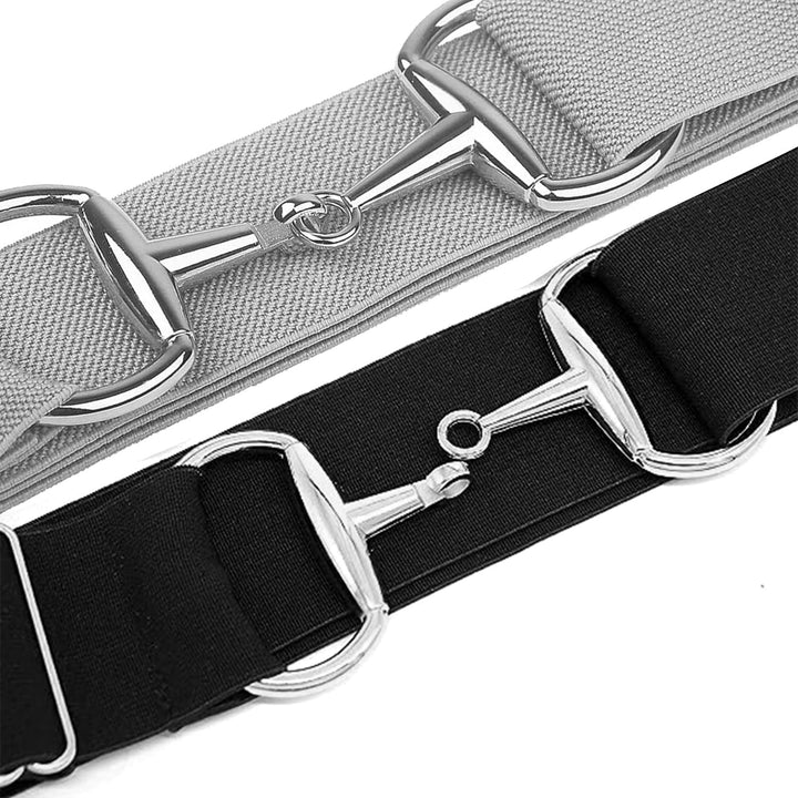 Huaerle 1.5-inch Elastic Equestrian Belt with Bit Buckle and Leather Key Strap,Equestrian Elastic Be