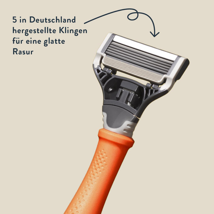 Harry's Geschenk-Set - Nassrasierer für Männer mit orangefarbenem Griff und 5-Klingen Rasierklinge,