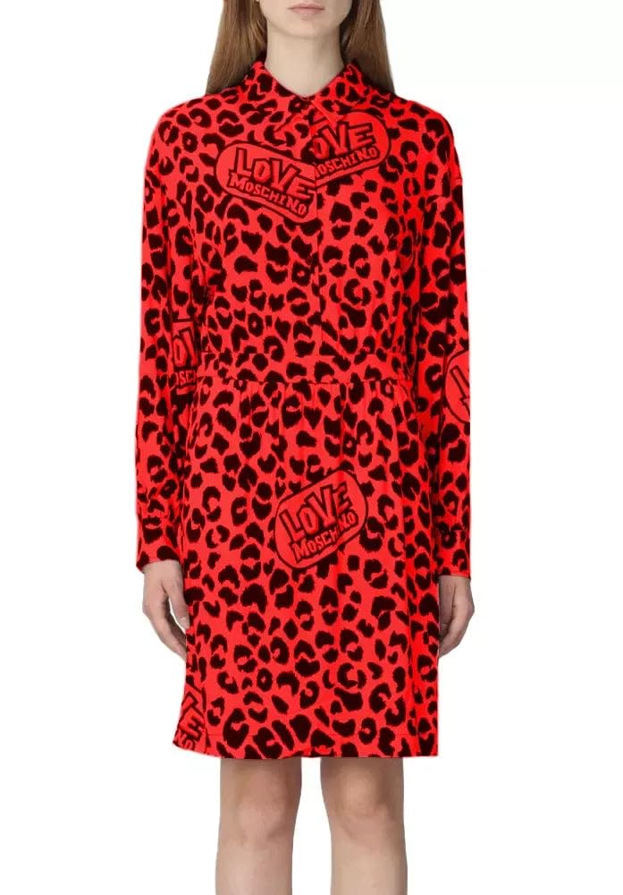 Love Moschino Damen Long Sleeves Shirt Fluid Stretch Viscose Fabric Dress 38 Red Black, 38 Red Black