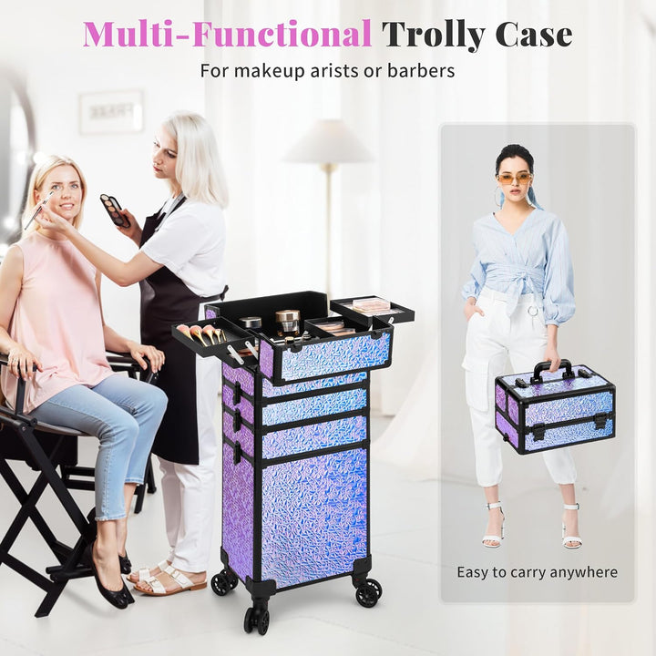Arous 5-in-1-Kosmetik-Trolley mit Rollen, Abschliessbar, für Reisen, Friseure, Künstler, Nägel, Viol