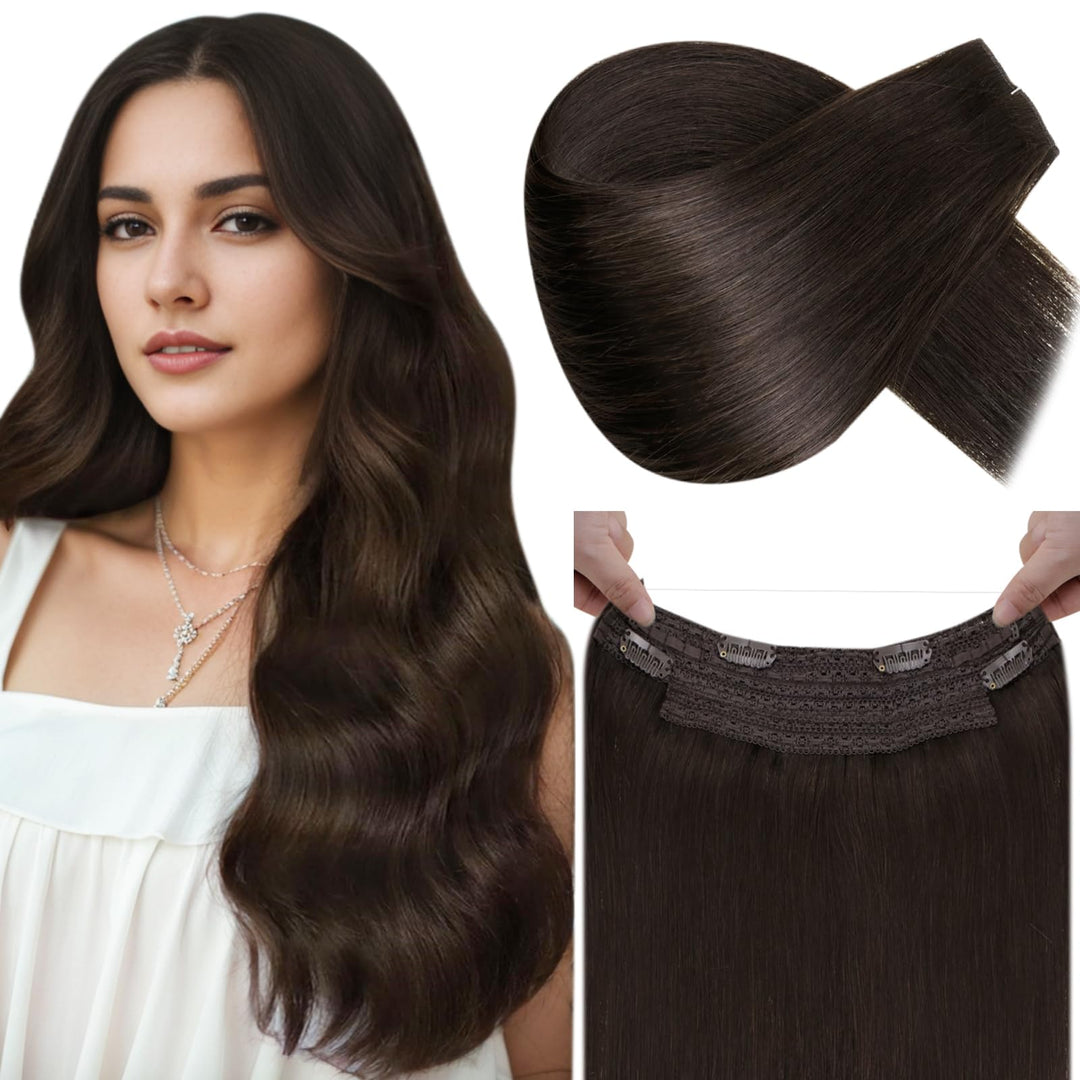 LaaVoo Extensions Echthaar mit Draht Braun Invisible Secret Wire Extensions Haarverlängerung Echthaa