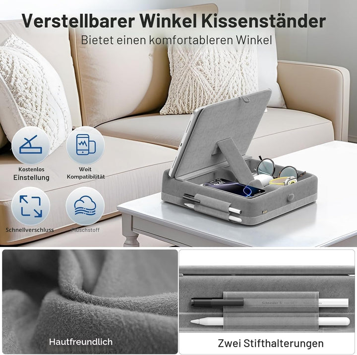 KDD Tablet Kissenständer mit Aufbewahrung, Faltbarer Ipad Ständer, einstellbar Tablet Halterung Kiss