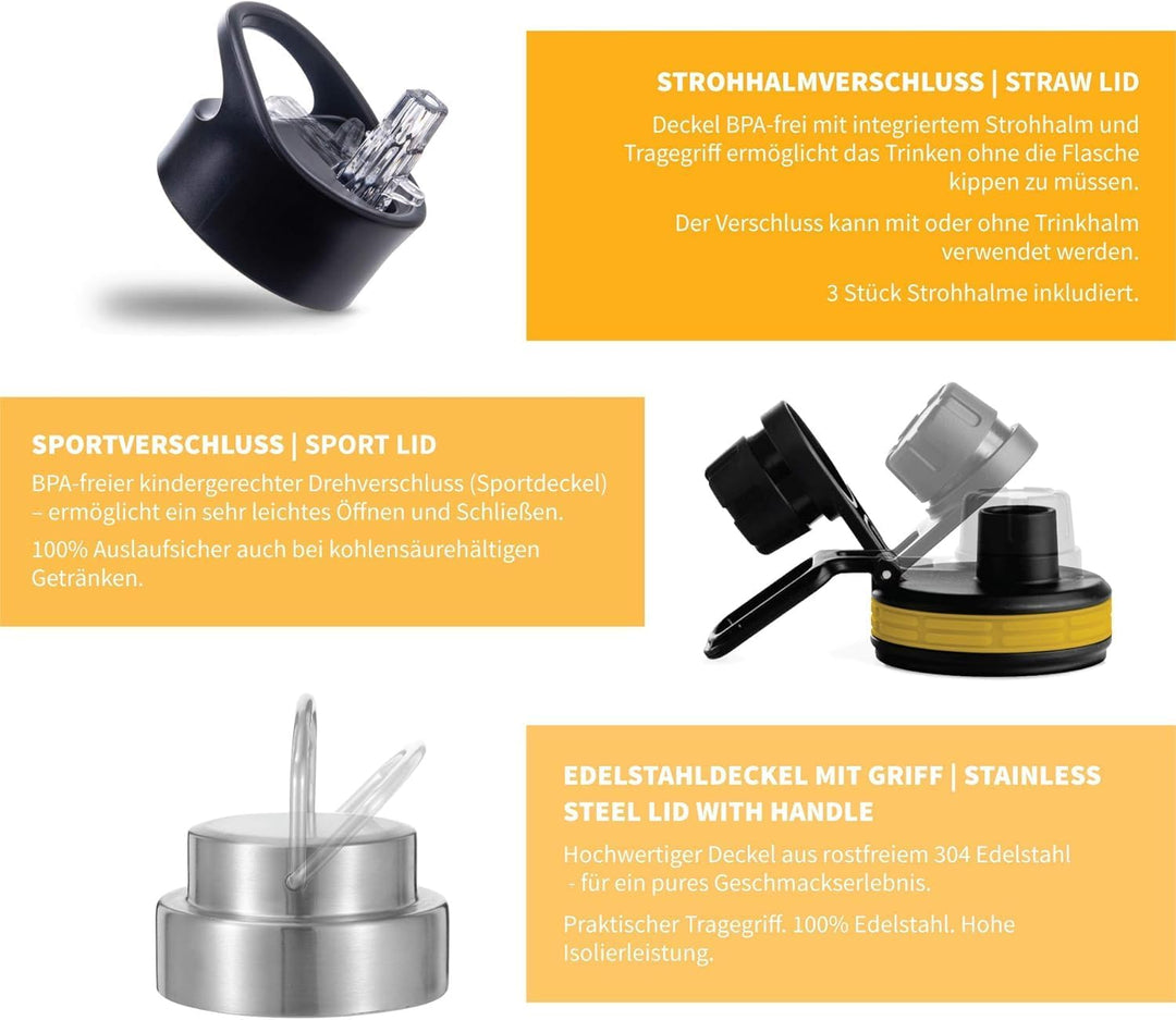 hydro2go Edelstahl Trinkflasche – BPA-freie Isolierflasche für Kinder, Schule, Sport & Outdoor – Häl