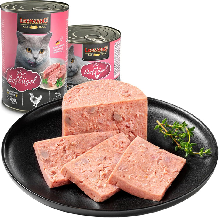 LEONARDO Nassfutter für Katzen, Geflügel pur, 6X 800g Dose, Katzenfutter getreidefrei, Alleinfutter,