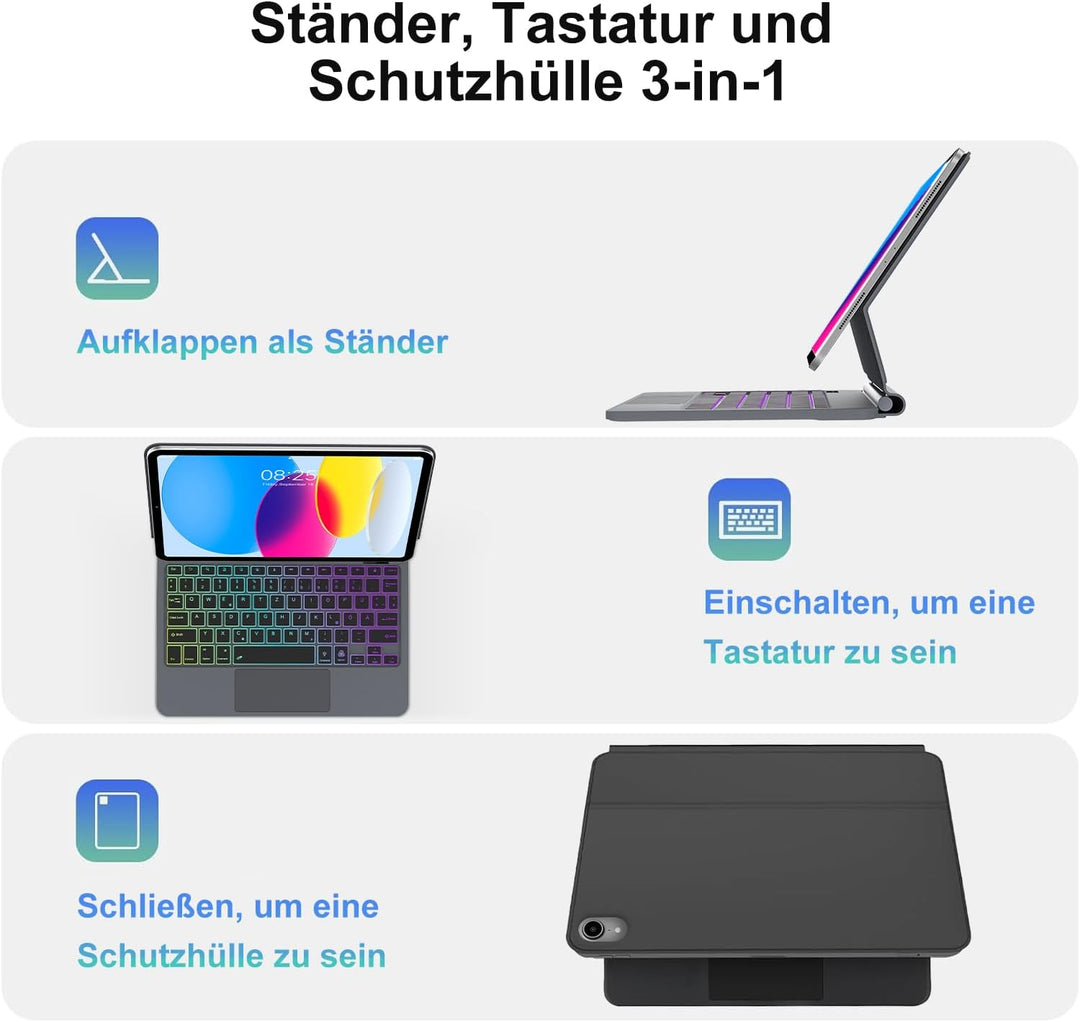 JADEMALL Magic Keyboard for iPad 10 Generation 10,9 Zoll,11 Generation 2025 A16 11 Zoll - Deutsches