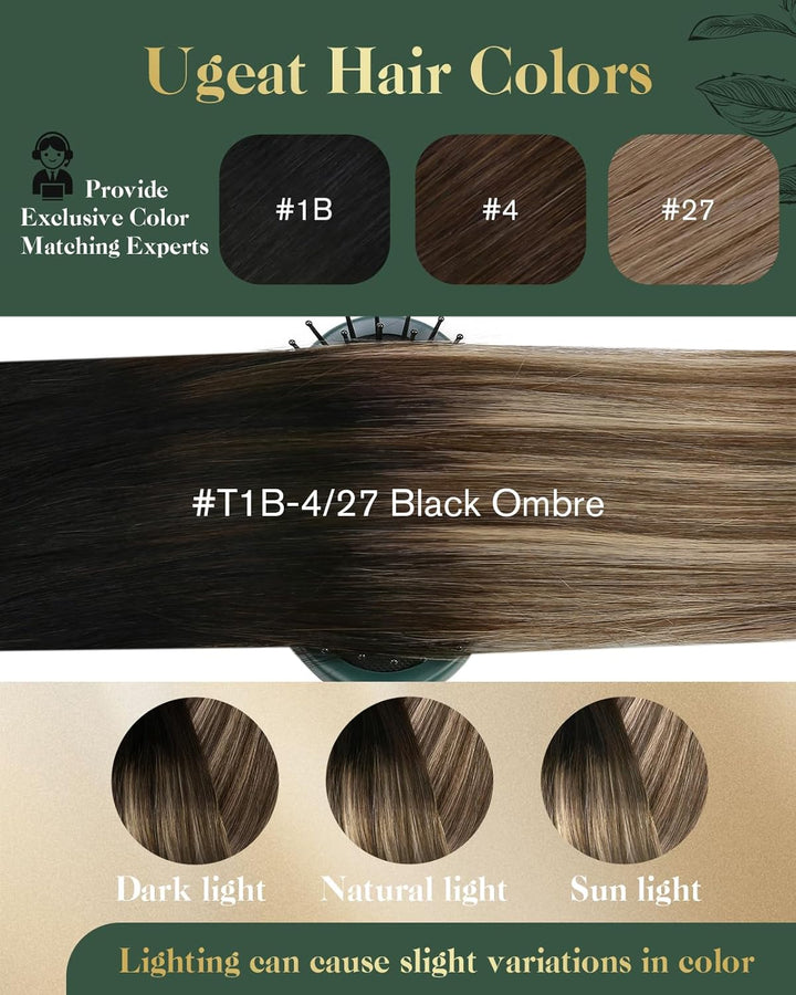 Ugeat Clip in Extensions Echtes Haar Haarverlängerungen 35cm 120g Clip in Schwarz bis Braun und Kara