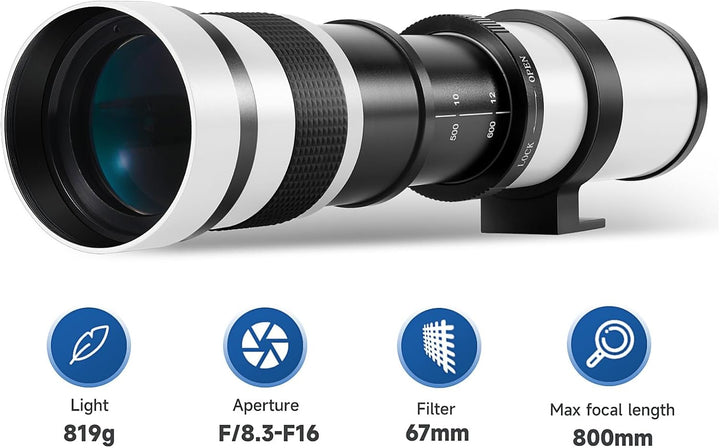 JINTU 420-1600mm f/8.3 HD Telefoto-Zoomobjektiv für Canon Nikon Spiegelreflexkameras 4000D 2000D T7