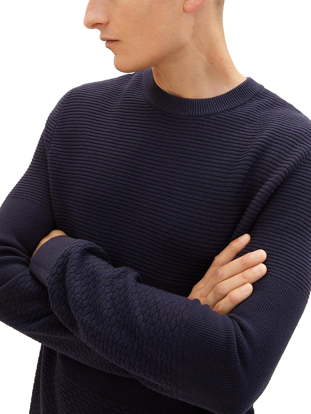 TOM TAILOR Herren Crewneck Strickpullover aus Baumwolle XL 10668 - Sky Captain Blue, XL 10668 - Sky