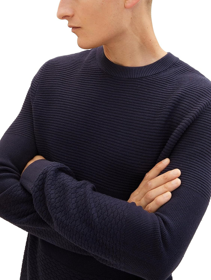 TOM TAILOR Herren Crewneck Strickpullover aus Baumwolle XL 10668 - Sky Captain Blue, XL 10668 - Sky