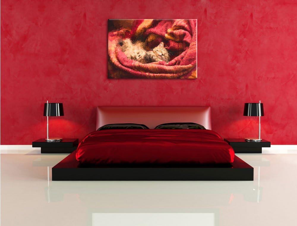 Babykatze Malerei Effekt, Format: 100x70 auf Leinwand, XXL riesige Bilder fertig gerahmt mit Keilrah