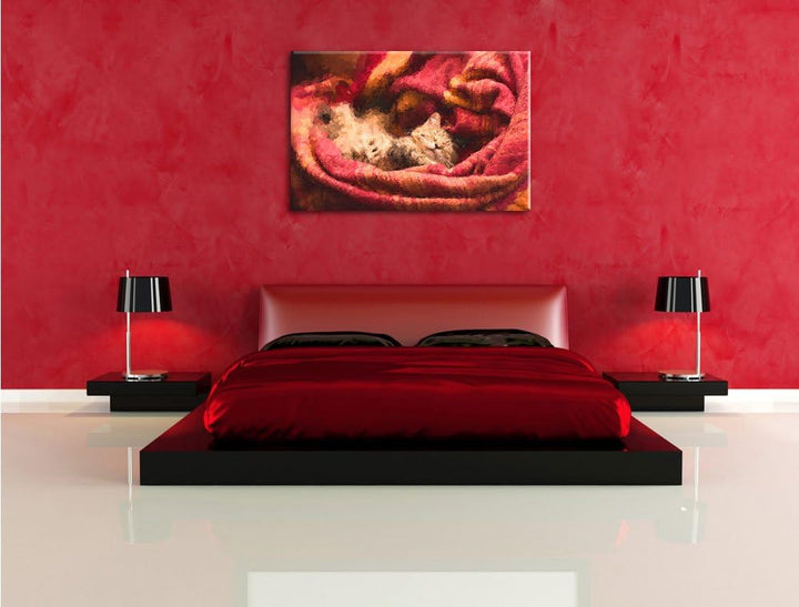 Babykatze Malerei Effekt, Format: 100x70 auf Leinwand, XXL riesige Bilder fertig gerahmt mit Keilrah