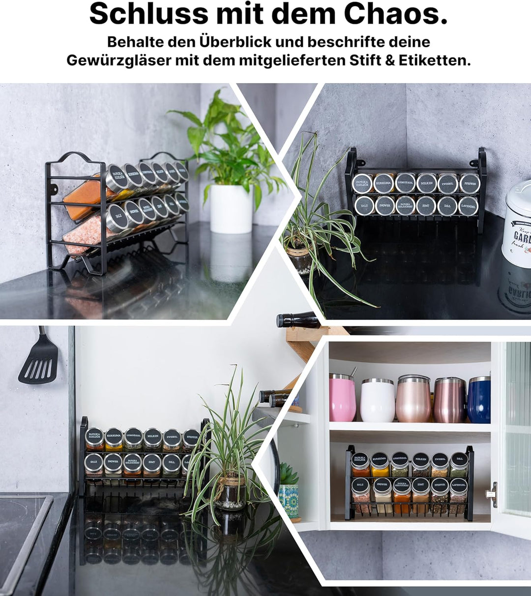 Deco haus® Gewürzregal Stehend & Wand [MIT GEWÜRZDOSEN & ETIKETTEN] - Spices Gewürz Organizer - Spic