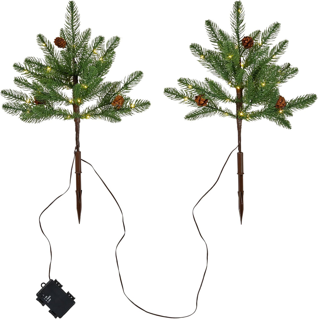 Lights4fun 2er Set 18cm LED Tannenbaum Künstlich mit Timer warmweiss Batteriebetrieben Weihnachtsdek