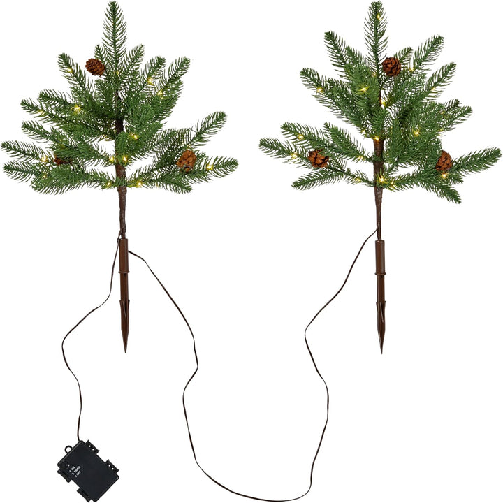 Lights4fun 2er Set 18cm LED Tannenbaum Künstlich mit Timer warmweiss Batteriebetrieben Weihnachtsdek