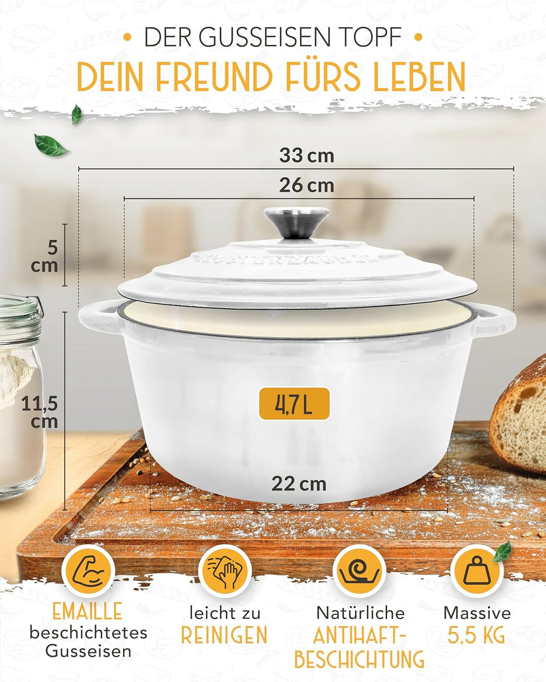 KRUSTENZAUBER Brotbackform mit Deckel im XXL-Set für selbstgebackenes Brot | Grosses Brotbackset als