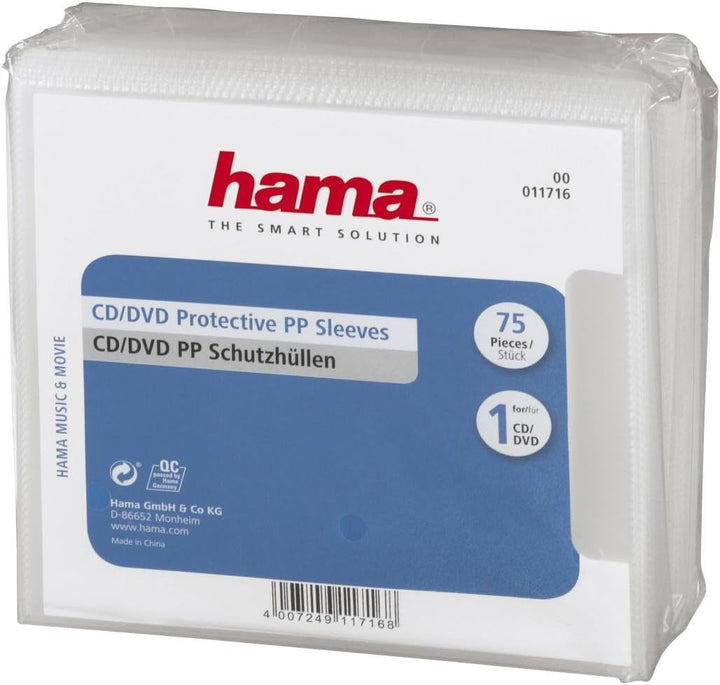 Hama CD-/DVD-Schutzhüllen, PP, 75er-Pack, Transparent 1 Transparent, 1 Transparent
