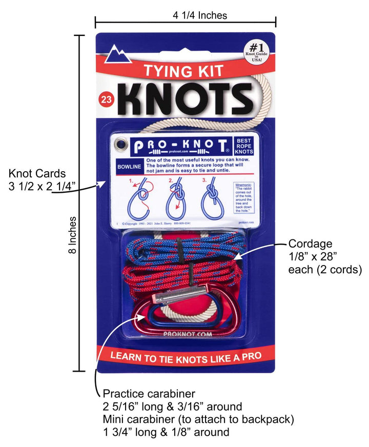 Knot Tying Kit | Pro-Knot Best Rope Knot Cards, two practice cords and a carabiner, Ringeinband