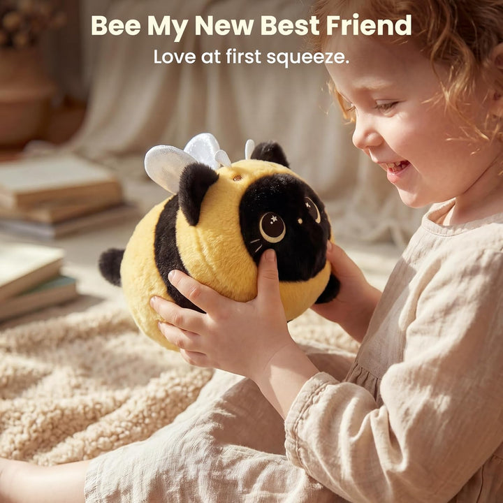 Mewaii Schwarze Katze Biene Plüschkissen 20CM Weiches Kawaii Kuscheltier für Kinder,Niedliches Katze