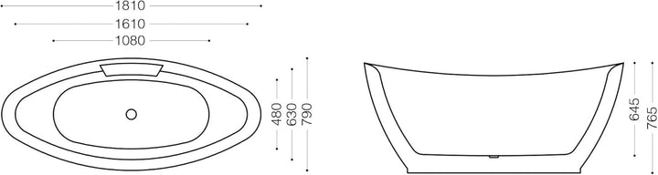 doporro Freistehende Design-Badewanne 180x80x80cm Acryl mit Armatur | Badewanne komplett mit Ablaufg