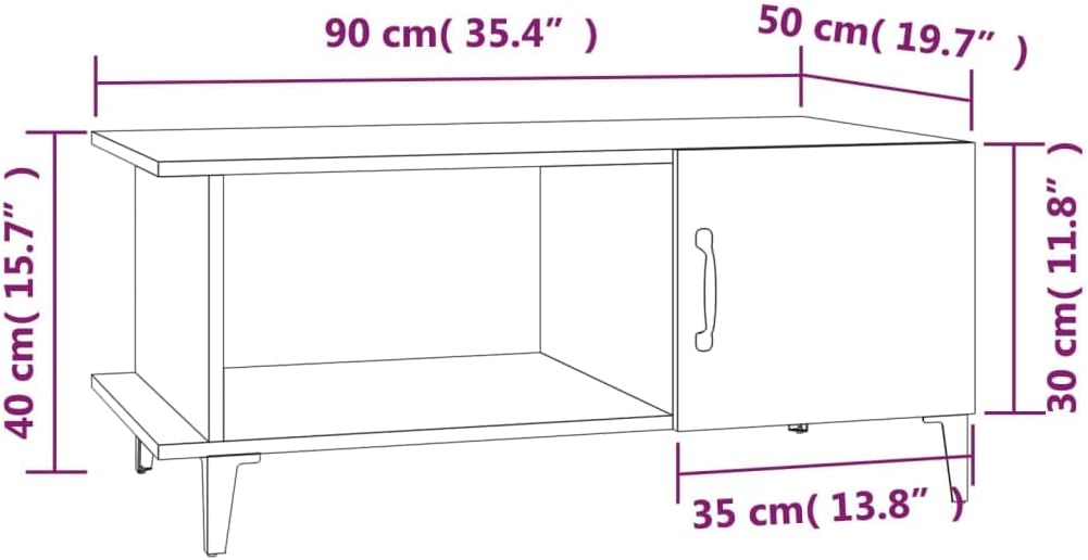 FIRBNUS Couchtisch Weiss Hochglanz Wohnzimmertisch Modern 90x50x40 cm Side Table Beistelltisch Stilv