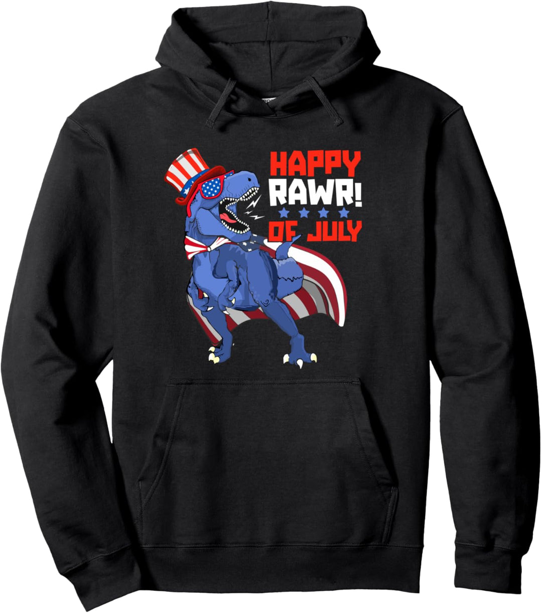 Dinosaur 4th of July Happy Rawr Amerisaurus T Rex For Kids Pullover Hoodie