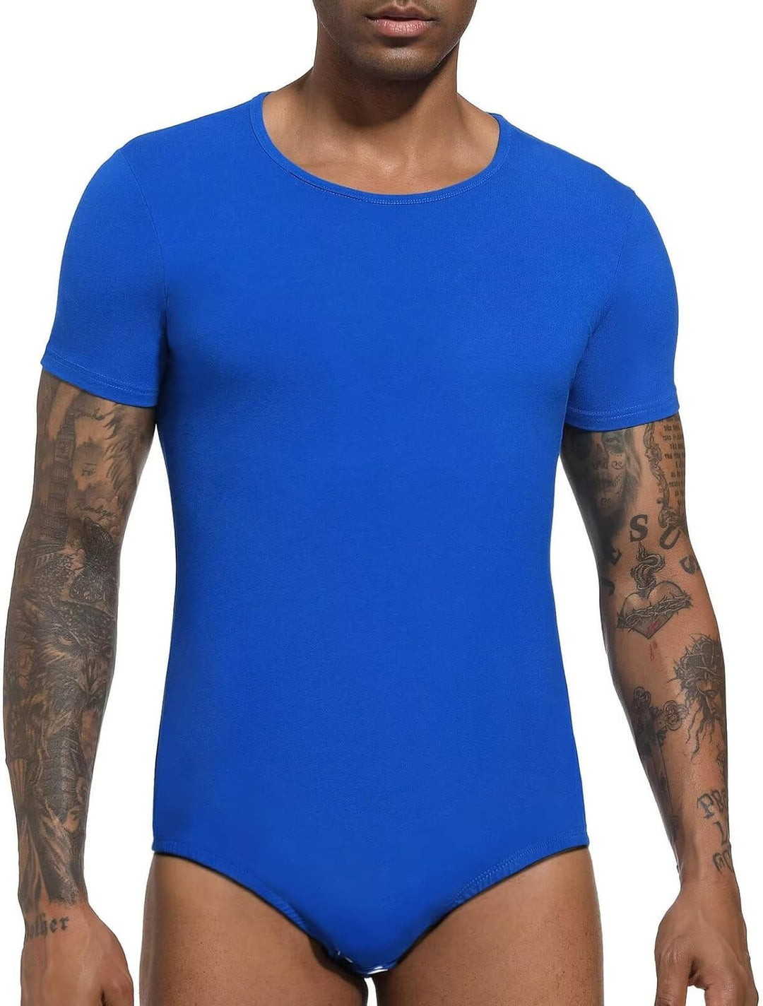Landofgenie Männer Kurzarm Strampler Pyjama Bodysuit One Piece Strampler Blau XS, Blau XS